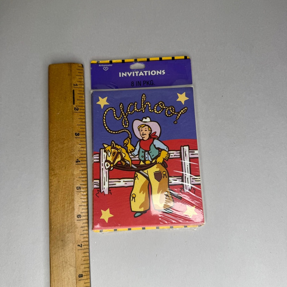 Vintage Ambassador Hallmark Cowboy Birthday Party Invitations 8 Count Sealed USA